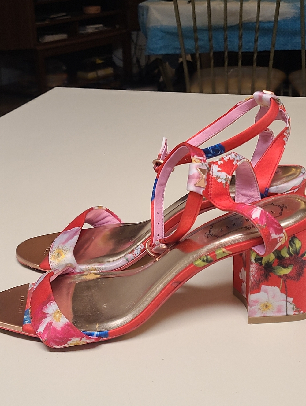 Ted Baker Rozie Floral Satin Berry Sundae sandals size 38 1/2 - Picture 5 of 11